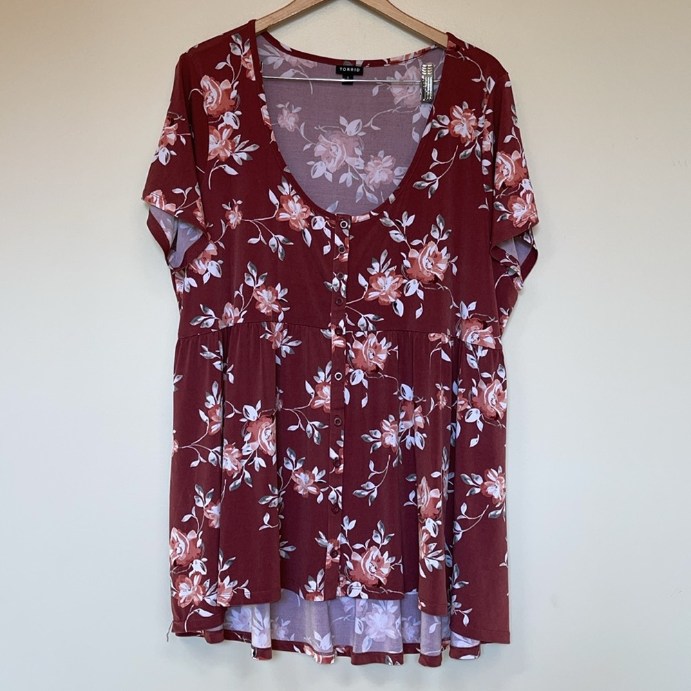 Torrid floral button front boho peasant blouse